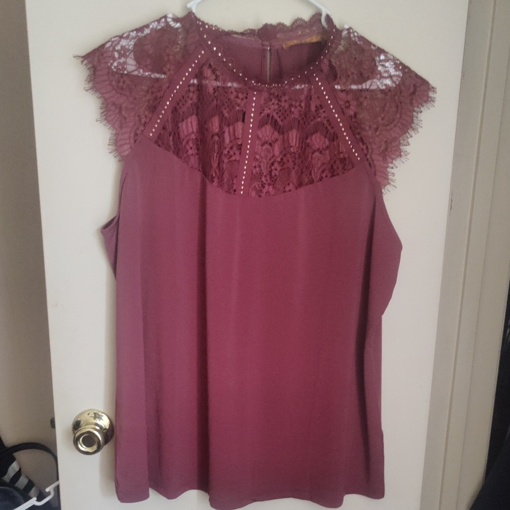 Belldini Lace Halter Blouse - Burgundy